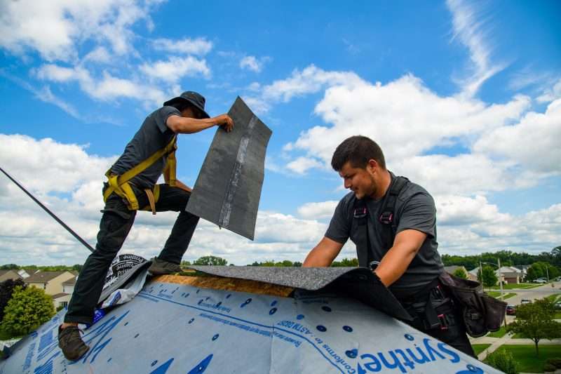 Roofers at work